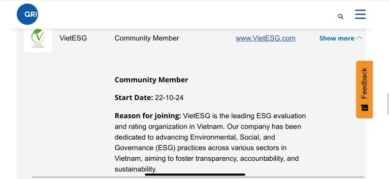 VietESG trở thành Thành viên của Tổ chức GRI