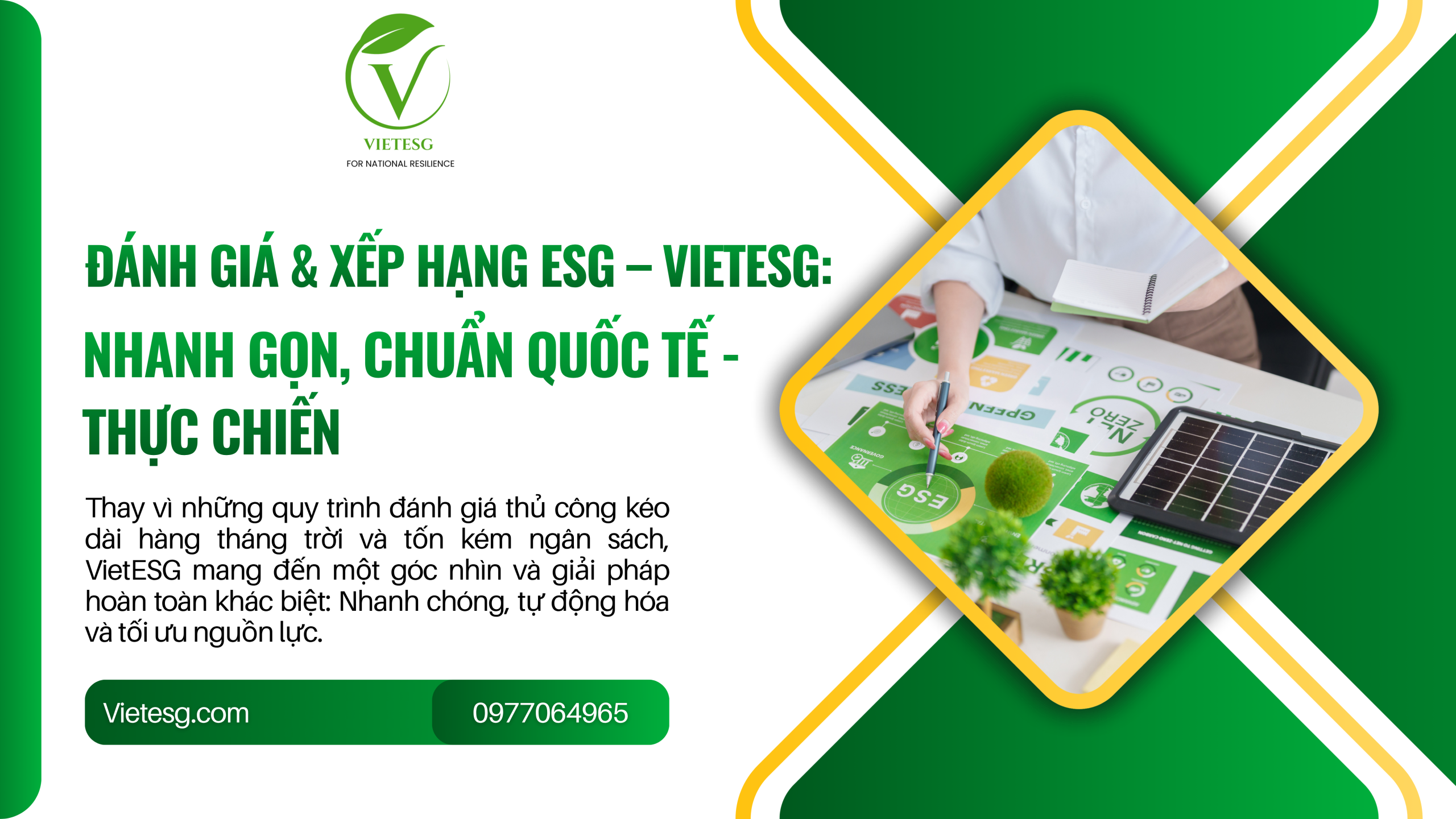 ĐÁNH GIÁ & XẾP HẠNG ESG – VIETESG: NHANH GỌN, CHUẨN QUỐC TẾ – THỰC CHIẾN