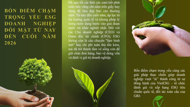BỐN ĐIỂM CHẠM TRỌNG YẾU ESG DOANH NGHIỆP ĐỐI MẶT TỪ NAY ĐẾN CUỐI NĂM 2026